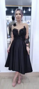 Rochie eleganta din tafta prevazuta cu broderie florala si perle imagine