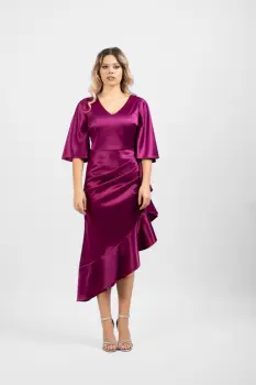 Rochie eleganta din tesatura vaporoasa satinata de culoare mov imagine