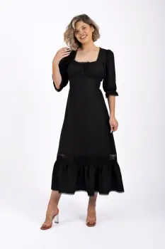 Rochie eleganta din vascoza cu dantela si nasturi imbracati imagine