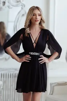 Rochie eleganta din voal cu striatii de culoare negru imagine
