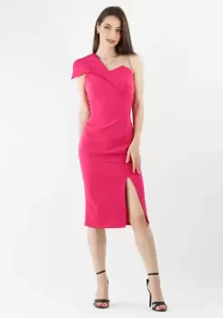 Rochie eleganta fucsia conica cu slit pe picior imagine