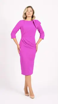 Rochie eleganta fucsia cu pense in zona taliei imagine