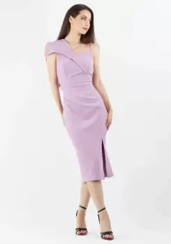 Rochie eleganta lila cu slit pe picior imagine