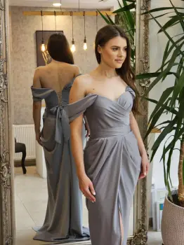 Rochie eleganta lunga cu corset si slit pe picior imagine