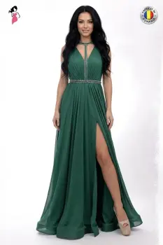 Rochie eleganta lunga cu decolteu adans si slit pe picior imagine