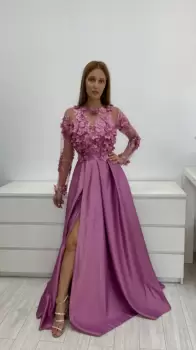 Rochie eleganta lunga din tafta roz cu buzunare laterale imagine