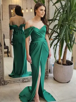 Rochie eleganta lunga din tafta verde imagine