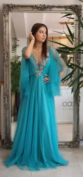 Rochie eleganta lunga din tulle fin cu broderie imagine