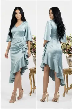 Rochie eleganta midi aqua asimetrica imagine
