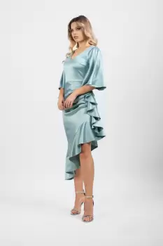 Rochie eleganta midi aqua asimetrica imagine