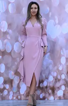 Rochie eleganta midi cu slit pe picior si volan in lateral imagine