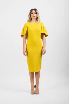 Rochie eleganta mustarie cu maneca scurta imagine