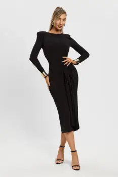 Rochie eleganta neagra cu lungimea midi si mulata pe corp imagine