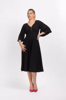 Rochie eleganta neagra din dublu voal cu nasturei tip bijuterie imagine