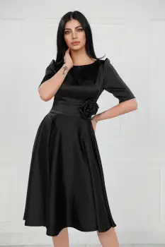 Rochie eleganta neagra din tafta cu croiala closi si maneca scurta imagine