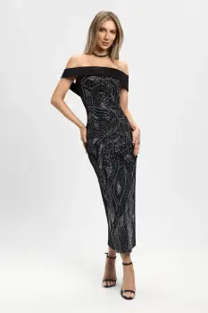 Rochie eleganta neagra midi cu broderie pretioasa imagine