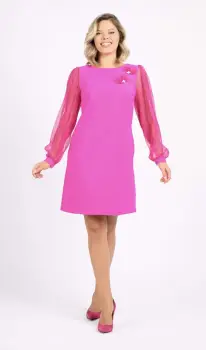 Rochie eleganta roz cu maneci din voal plisat imagine