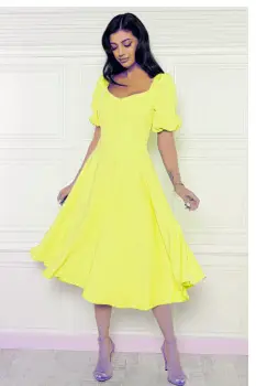 Rochie eleganta vaporoasa in clos cu buzunare laterale si maneca scurta imagine