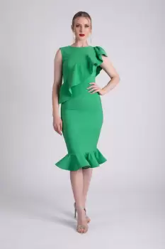 Rochie eleganta verde cu volane imagine