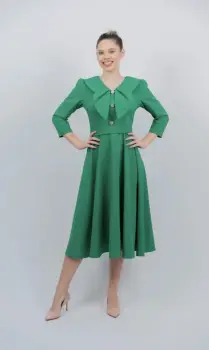 Rochie eleganta verde cu volane la bust imagine