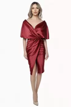 Rochie grena din tafta cu aspect petrecut imagine