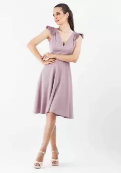 Rochie lila clos cu maneca scurta si decolteu in V imagine