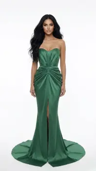 Rochie lunga de ocazie din tafta verde smarald imagine