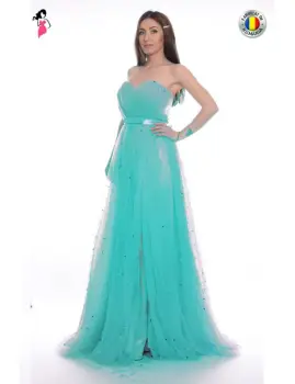 Rochie lunga de ocazie din tulle cu perle multicolore imagine