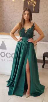 Rochie lunga din tafta cu broderie si pietre in partea superioara imagine