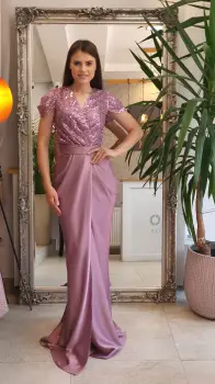 Rochie lunga din tafta cu slit si falduri in lateral imagine