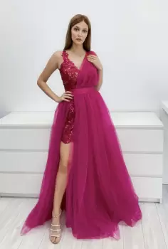 Rochie lunga din tull cu slit pe picior imagine