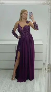 Rochie lunga din voal cu broderie florala 3D imagine