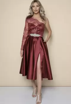 Rochie Mbg eleganta din tafta cu broderie si pene imagine