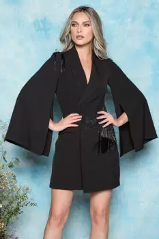 Rochie Mbg neagra tip sacou cu maneca despicata imagine