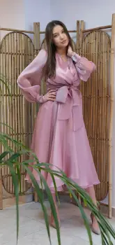 Rochie midi din organza de culoare roz prafuit imagine