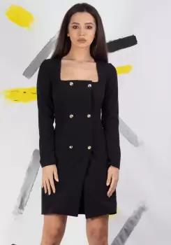 Rochie Moze tip sacou negru prevazut cu doua randuri de nasturi imagine