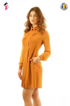 Rochie office LaDonna mustar croita in A cu pense si buzunare imagine