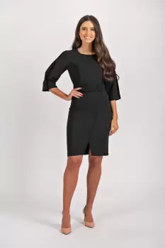 Rochie office neagra cu aspect petrecut si cordon detasabil imagine