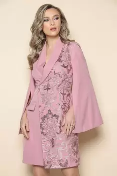 Rochie sacou roz cu maneci despicate si broderie pretioasa imagine