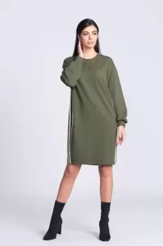 Rochie Xara casual kaki prevazuta cu benzi decorative pe lateral imagine