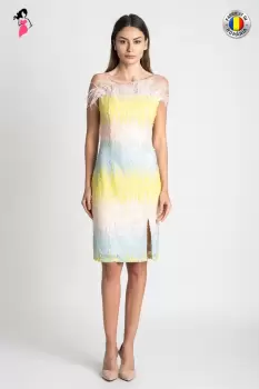 Rochie Xara de ocazie de lungime midi cu paiete si pene imagine