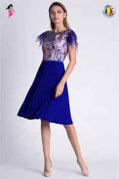 Rochie Xara eleganta de seara cu pene la umar si fusta solata imagine