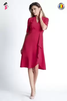 Rochie Xara eleganta din sfofa cu fusta petrecuta si pliu fluid imagine