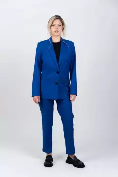 Sacou albastru cu buzunare laterale si imprimeu imagine