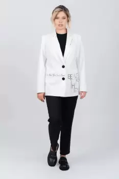 Sacou casual alb cu imprimeu si buzunare laterale functionale imagine