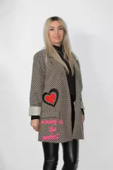 Sacou casual captusit cu imprimeu roz imagine