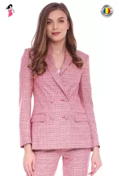 Sacou casual cu imprimeu carouri roz imagine