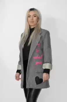 Sacou casual drept gri cu imprimeu colorat imagine