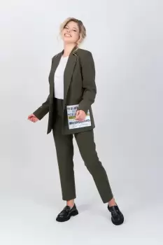 Sacou casual verde kaki cu imprimeu si buzunare laterale imagine