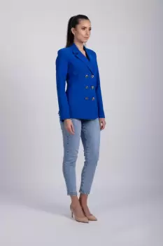 Sacou LaDonna cambrat albastru accesorizat cu nasturi metalici imagine